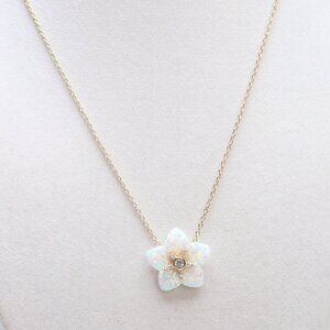 Kamaria Gold over .925 Sterling Silver Carved Opal Flower Necklace With Crystals